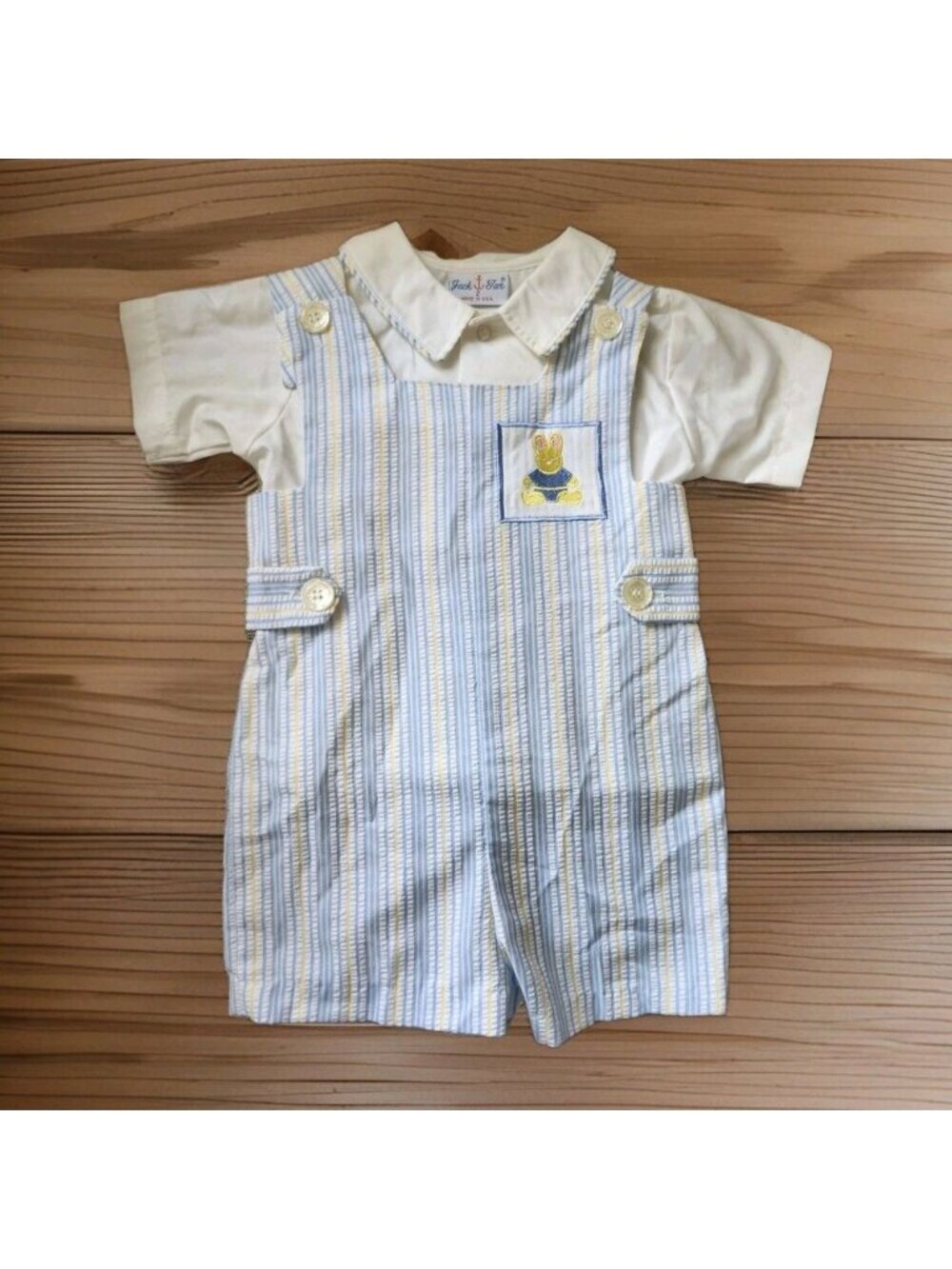 Vtg Jack Tar 2-piece Set Boy Overalls & Shirt Bunny Rabbit Size 2 Made In USA